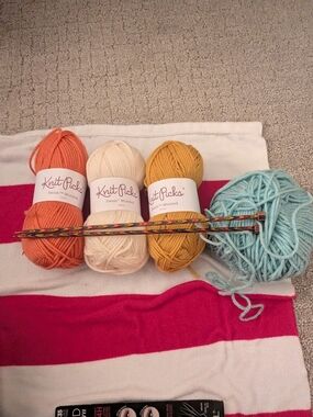 Knit Picks Swish Worsted Yarn Bundle in Coral, Cream, Mustard & Aqua
